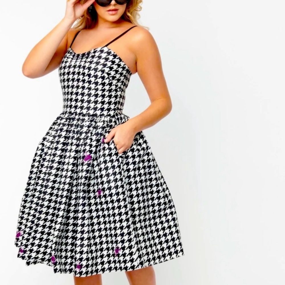NWOT Unique Vintage Houndstooth Creepy Crawler Spider Darcy Dress Halloween Sz M - Picture 4 of 12